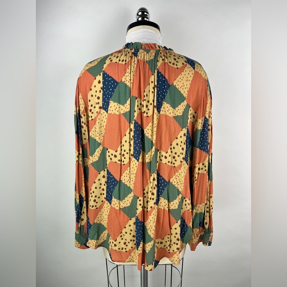 3083. Patchwork Pattern Balloon Sleeve Blouse - image 3